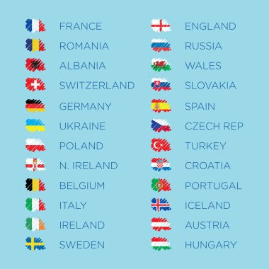 Euro 2016 Elemeleri bayrakları şablon kümesi vektör
