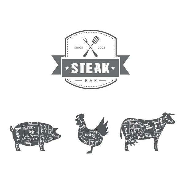 Steak Bar vektor Set Royaltyfria Stockvektorer