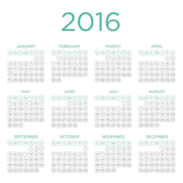 日历 2016年矢量模板 — 图库矢量图片