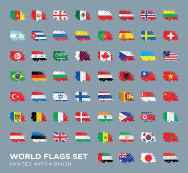 Dünya bayrakları bir fırça ile boyalı ayarla