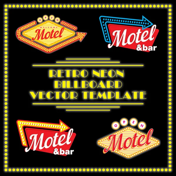 Retro Neon Motel Billboard szablon wektor — Wektor stockowy