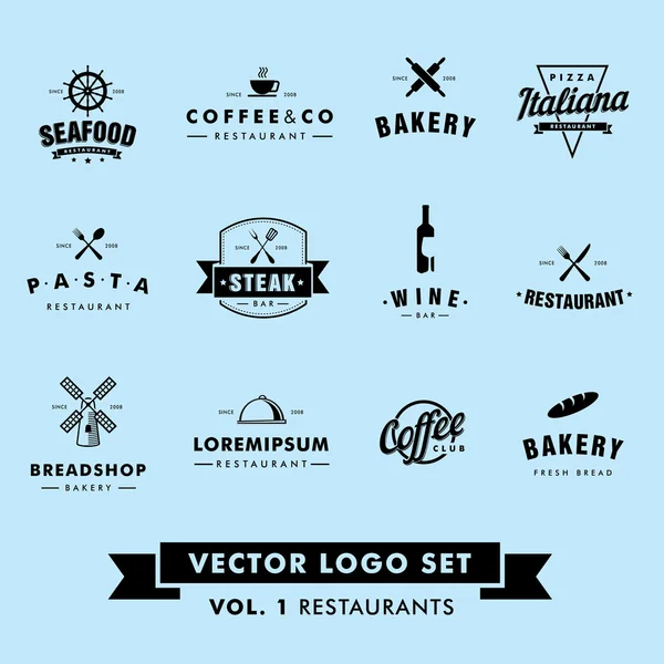 Retro Vintage Hipster Restaurant Vektor Logo Set — Stockvektor