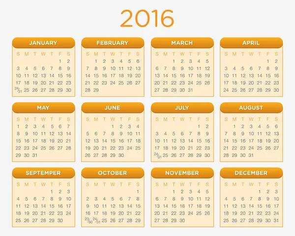 Vektor šablony ve složce Kalendář 2016 — Stockový vektor