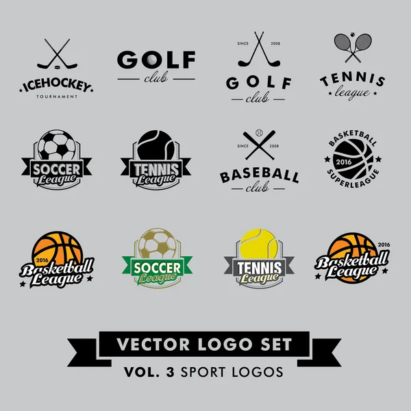 Retro Vintage Hipster spor vektör Logo koymak. Beyzbol, tenis, futbol, futbol, golf, futbol, basketbol.