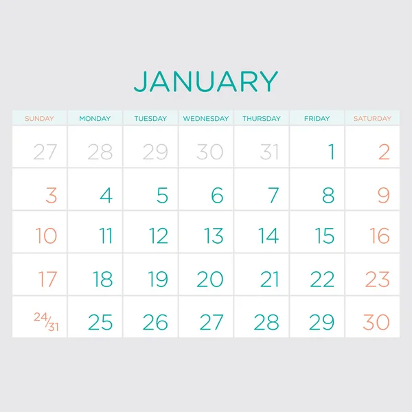 Calendario de planificación vectorial 2016. Enero . — Archivo Imágenes Vectoriales