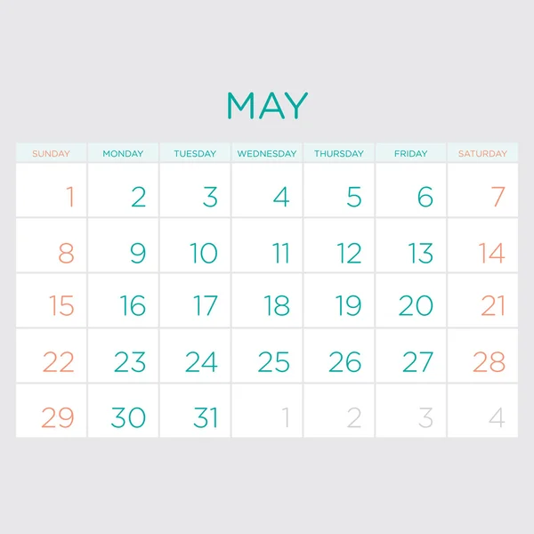 Vektör planlama takvim 2016. Mayıs.