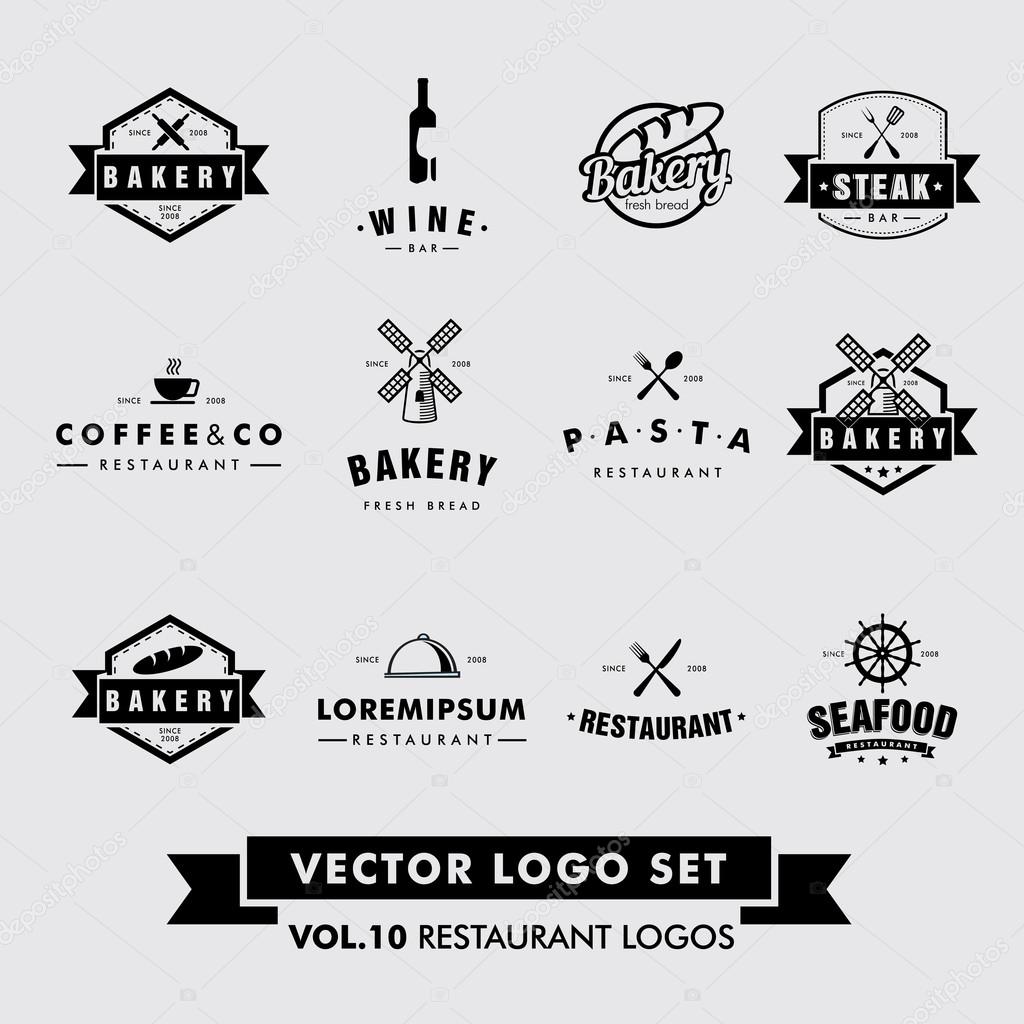 Retro Vintage Hipster Restaurant Vector Logo Set