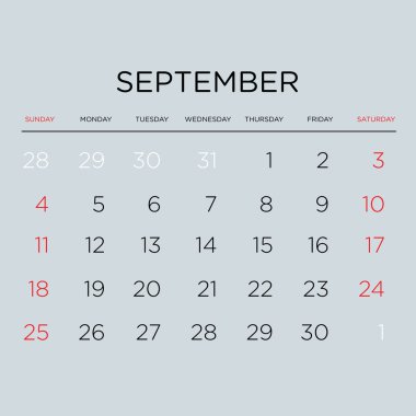Vektör planlama takvim 2016. Eylül.