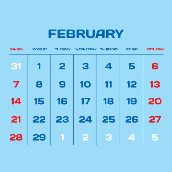 Calendario de planificación vectorial 2016. Febrero . — Archivo Imágenes Vectoriales