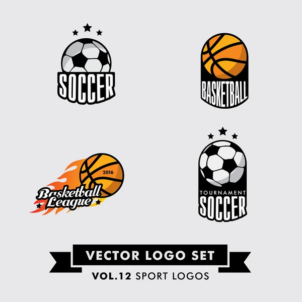 Retro Vintage Hipster Sport Vector Logo Set.  Soccer, football, basketball. — Stock Vector