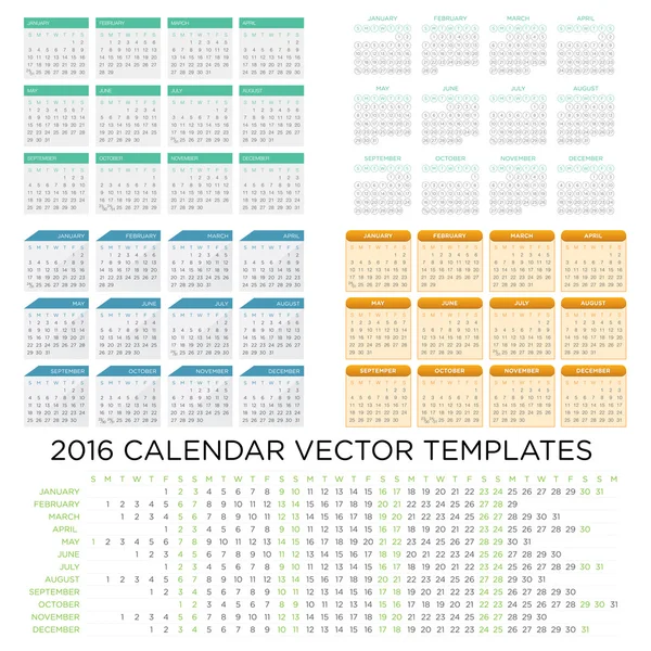 Modelo de vetor de calendário 2016 definido —  Vetores de Stock