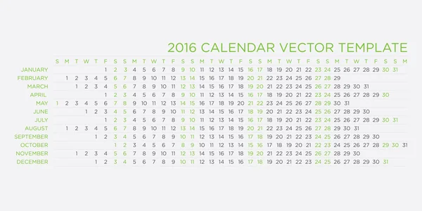 Modelo de vetor de calendário 2016 —  Vetores de Stock