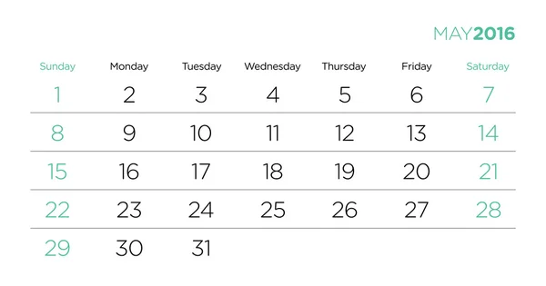 Takvim sayfaları şablon 2016 vektör. Mayıs.