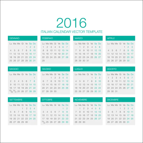 イタリア カレンダー ベクトル 2016 — ストックベクタ
