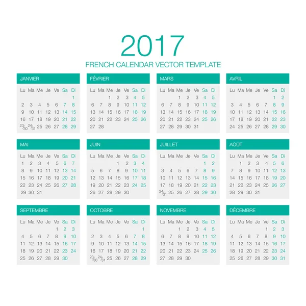 Вектор календаря Франции 2017 — стоковый вектор
