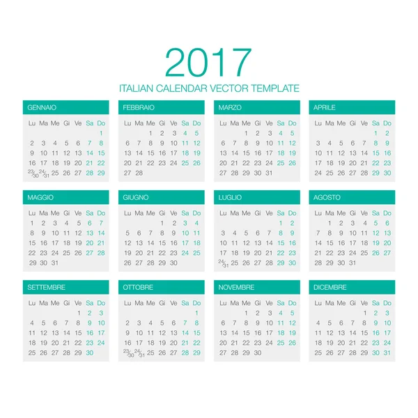 Calendario italiano Vettore 2017 — Vettoriale Stock