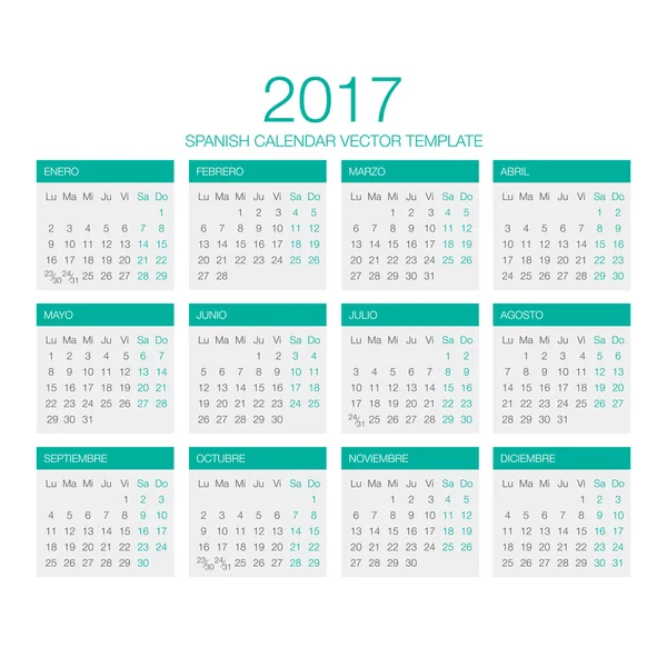 Calendario Español Vector 2017 — Vector de stock