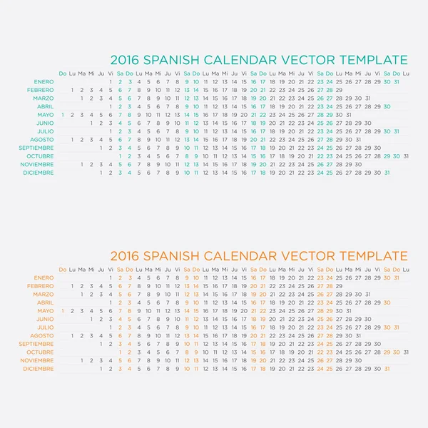 İspanyolca vektör 2016 takvimi