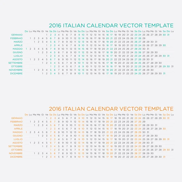 Italienischer Kalendervektor 2016 — Stockvektor