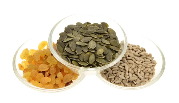 Pumpkin seeds,sunflower seed, raisins — Stock Photo, Image