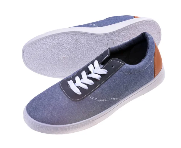 Paar Nieuwe Blauwe Sneakers Geïsoleerde Witte Achtergrond — Stockfoto