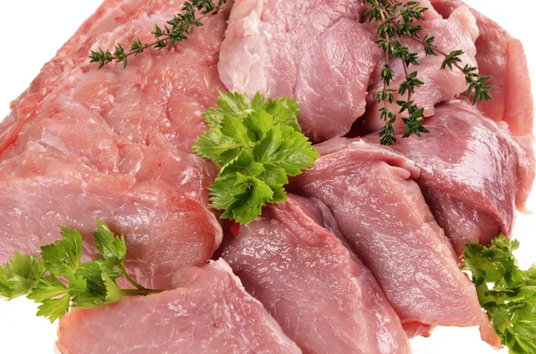 Ruwe varkensvlees met verse kruiden — Stockfoto