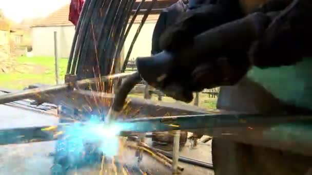 Gas welding of metal elements — Stock Video