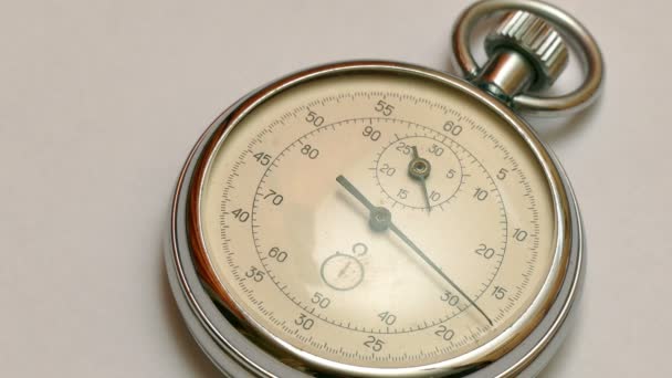 Vintage Dial White Stopwatch Antique Χρονόμετρο Ρολόι Βέλος Οποίο Κινείται — Αρχείο Βίντεο