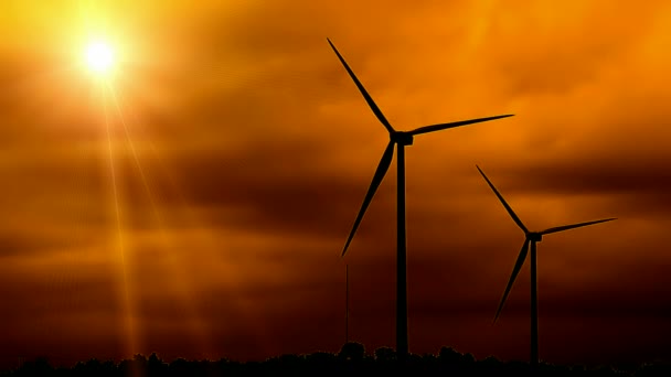 Two Silhouetted Wind Turbines — Stock Video