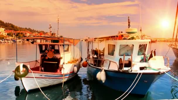 Barcos de pesca anclados — Vídeo de stock