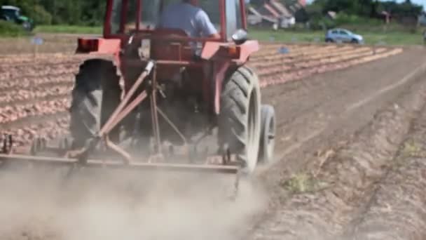 Kultivaci půdy s traktorem — Stock video