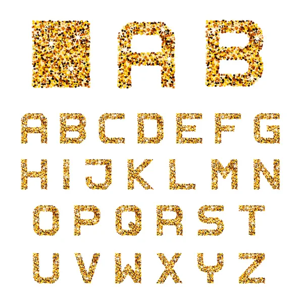 Gouden sparkles lettertype Alfabetletters — Stockvector