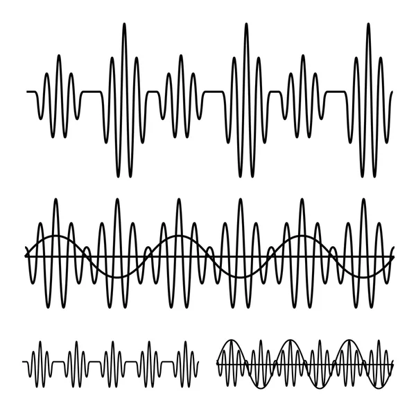 Onda sonora sinusoidal línea negra — Archivo Imágenes Vectoriales