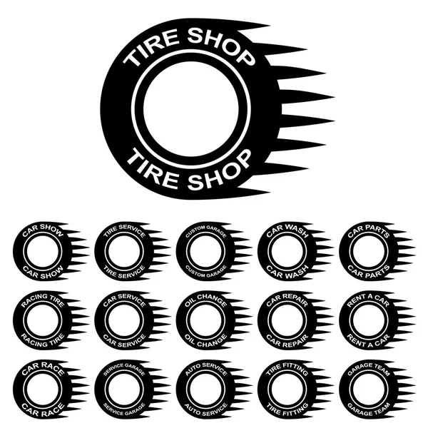 Tire service shop rent wash car garage — Stock Vector
