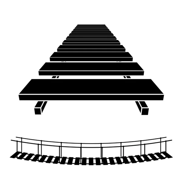 3D simple pont en bois symbole noir — Image vectorielle