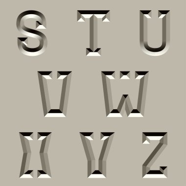 Stone carved alphabet font clipart