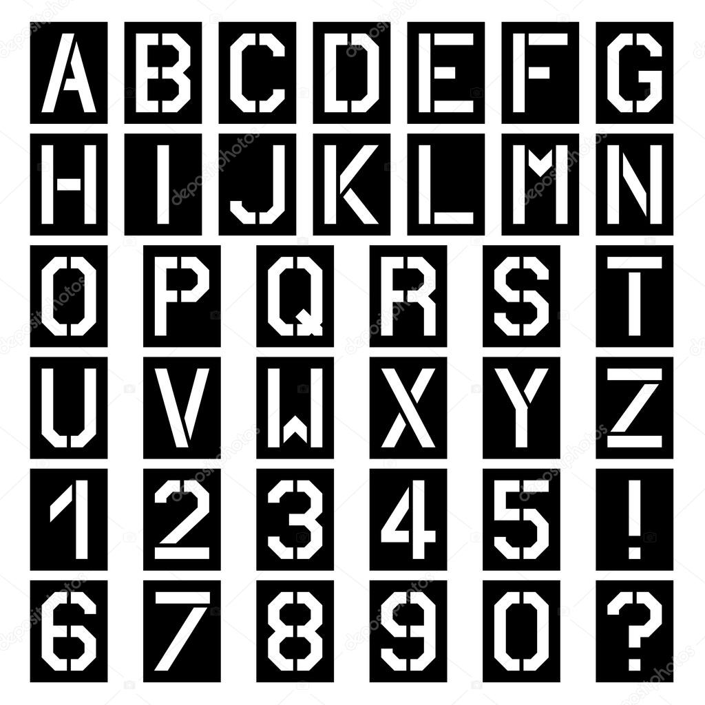 Stencil square font alphabet