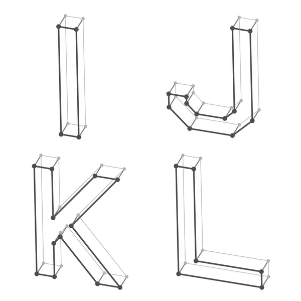 Abecedy písmo skeletové písmeny I J K L — Stockový vektor