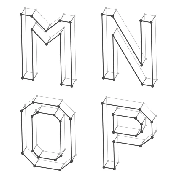 Wireframe font alphabet letters M N O P — Stock Vector