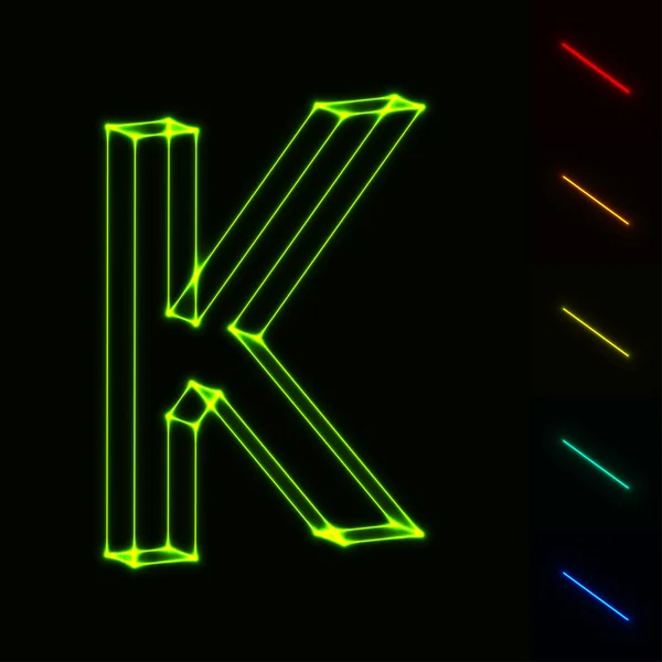 Glowing wireframe letter K — Stock Vector