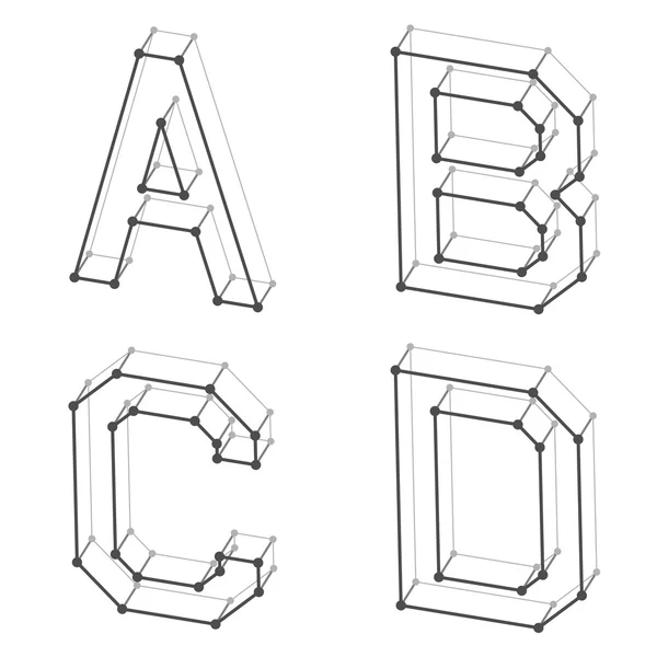 Wireframe letras del alfabeto de la fuente A B C D — Archivo Imágenes Vectoriales