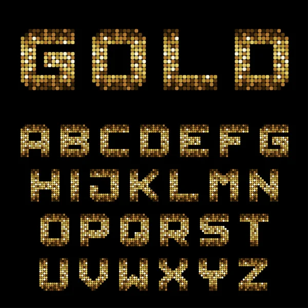 Golden pixel alphabet font letters — Stock Vector