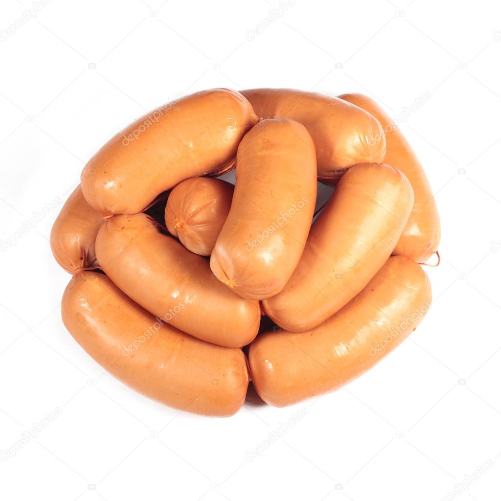 Tasty sausages on the white background