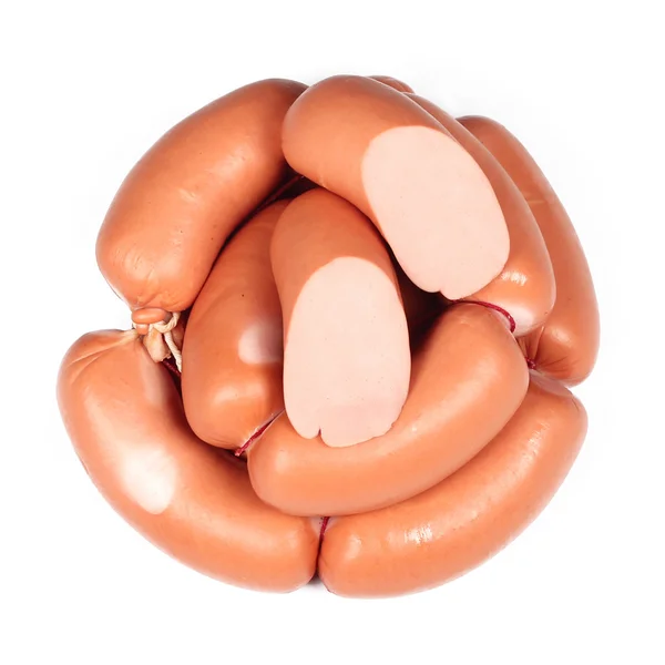 Lot Juicy Sausages White Background — Stock Photo, Image