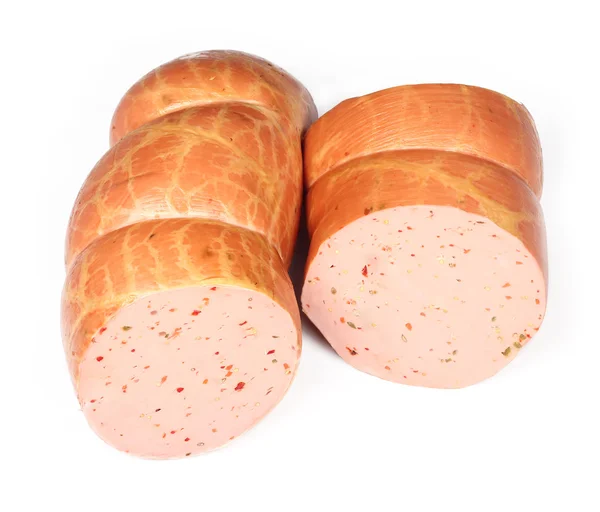 Sliced Sausage White Background — Stock Photo, Image