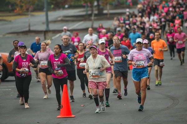 Buford Oktober 2019 Hundratals Människor Rosa Löpning Och Promenad Paint — Stockfoto