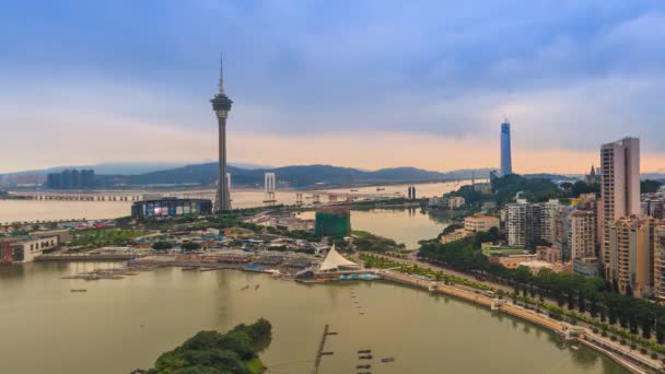 Macau Cityscape dag nacht tijd vervalt — Stockvideo