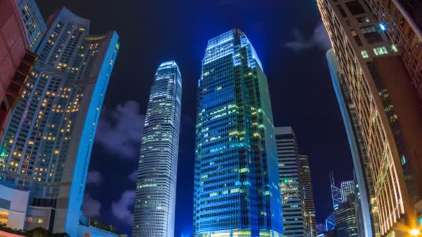 Hong Kong gece Cityscape zaman atlamalı (uzaklaştırmak) — Stok video