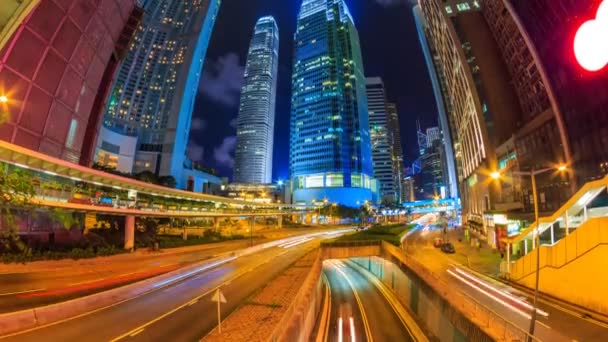 Hong Kong natt stadsbilden tid förflutit (pan sköt) — Stockvideo