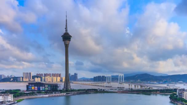 Macau Tower And Macau Bridge Landmark Place Of Macau China (zoom in) — Stock Video